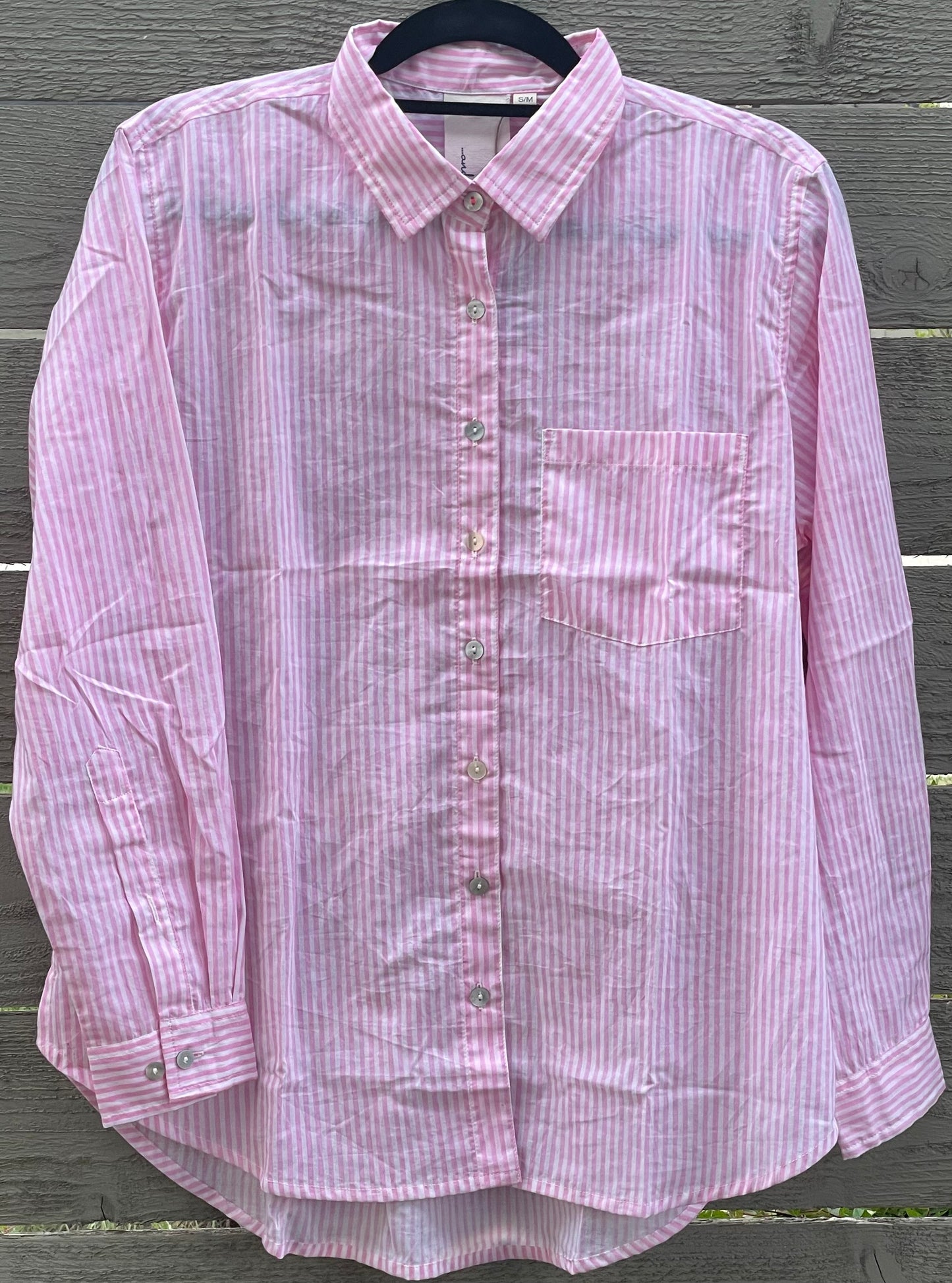 Good Boyfriend Shirt - Menswear Stripe Tickled Pink 6 - On fence