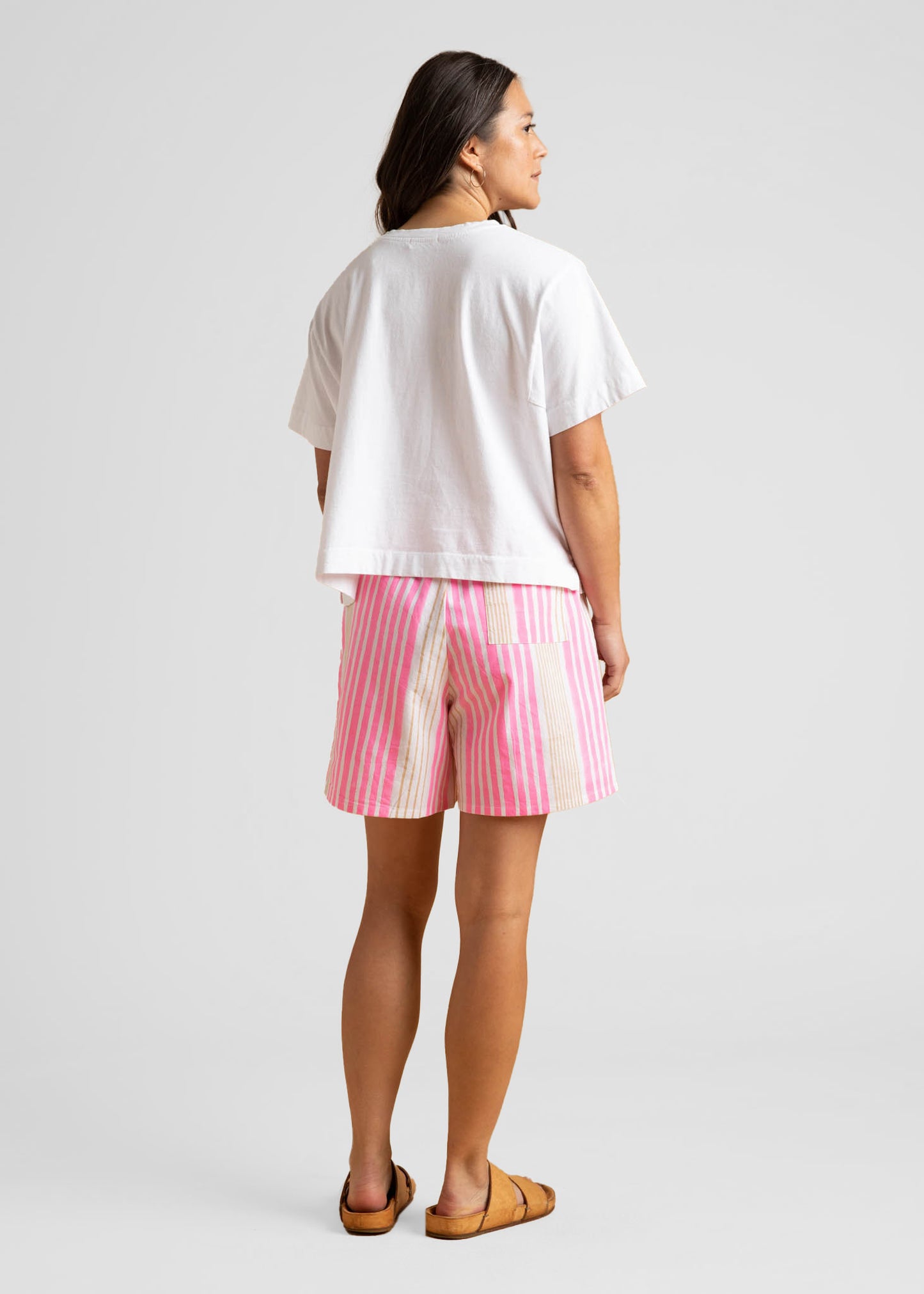 Shore Shorts - Mixed Up Stripe - Baked Clay & Neon Pink 4 - Back view