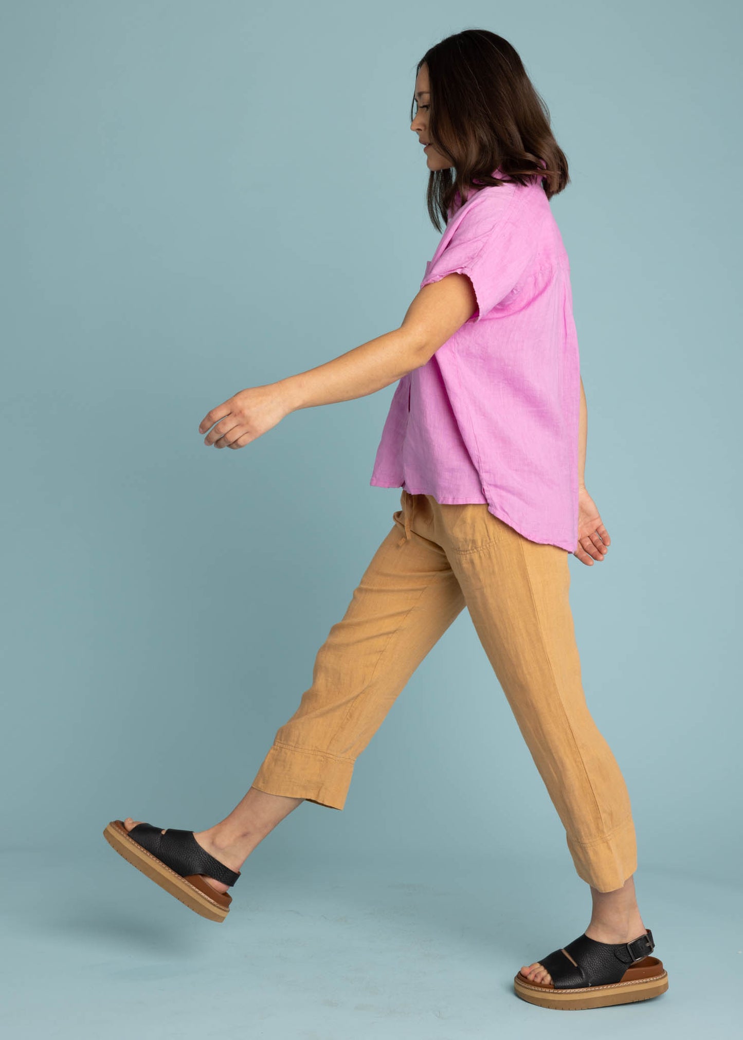 Good Boyfriend Linen Short Sleeve Shirt - Dhalia