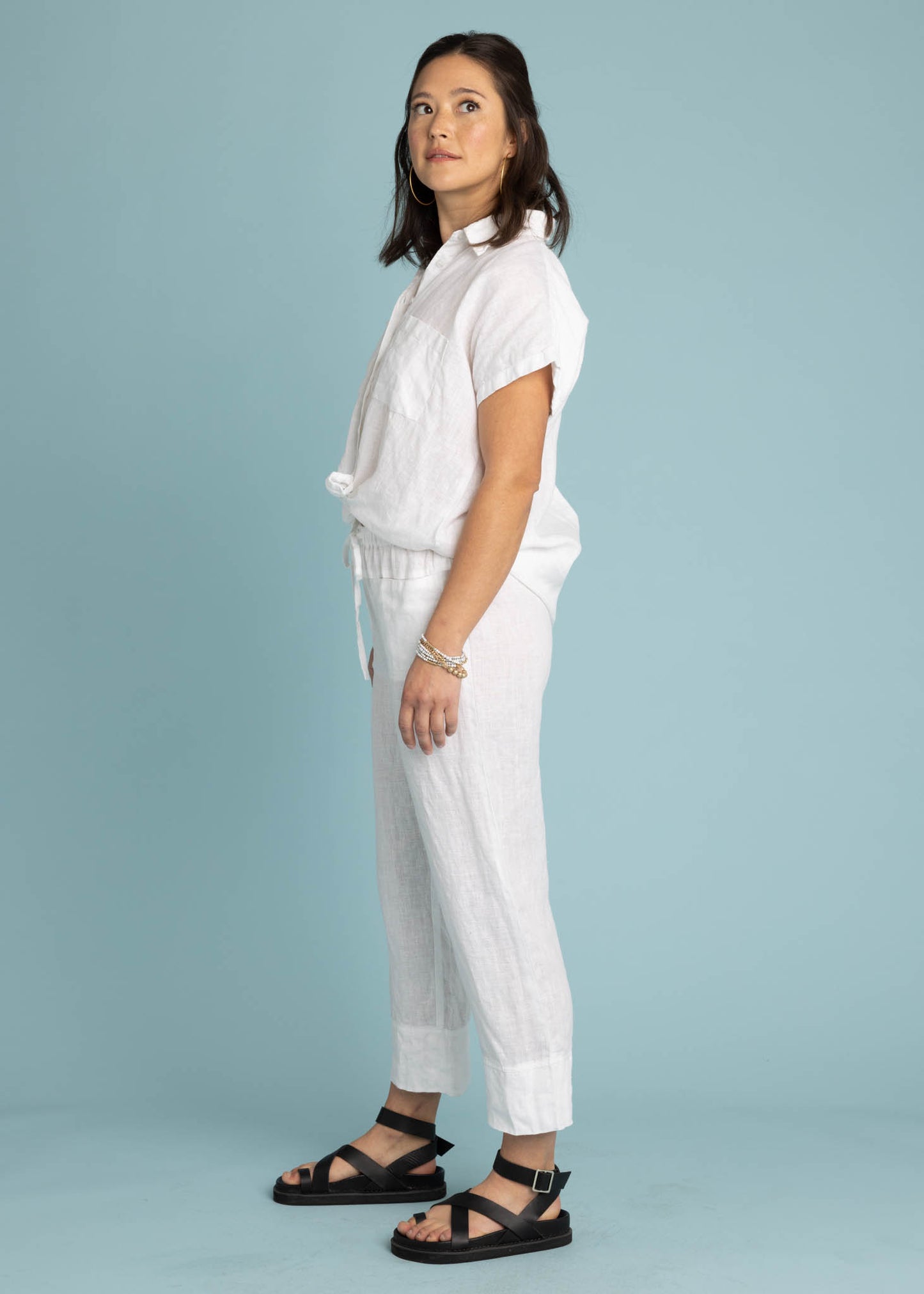 Marina Pant - Linen Creme White 5 - Side view full