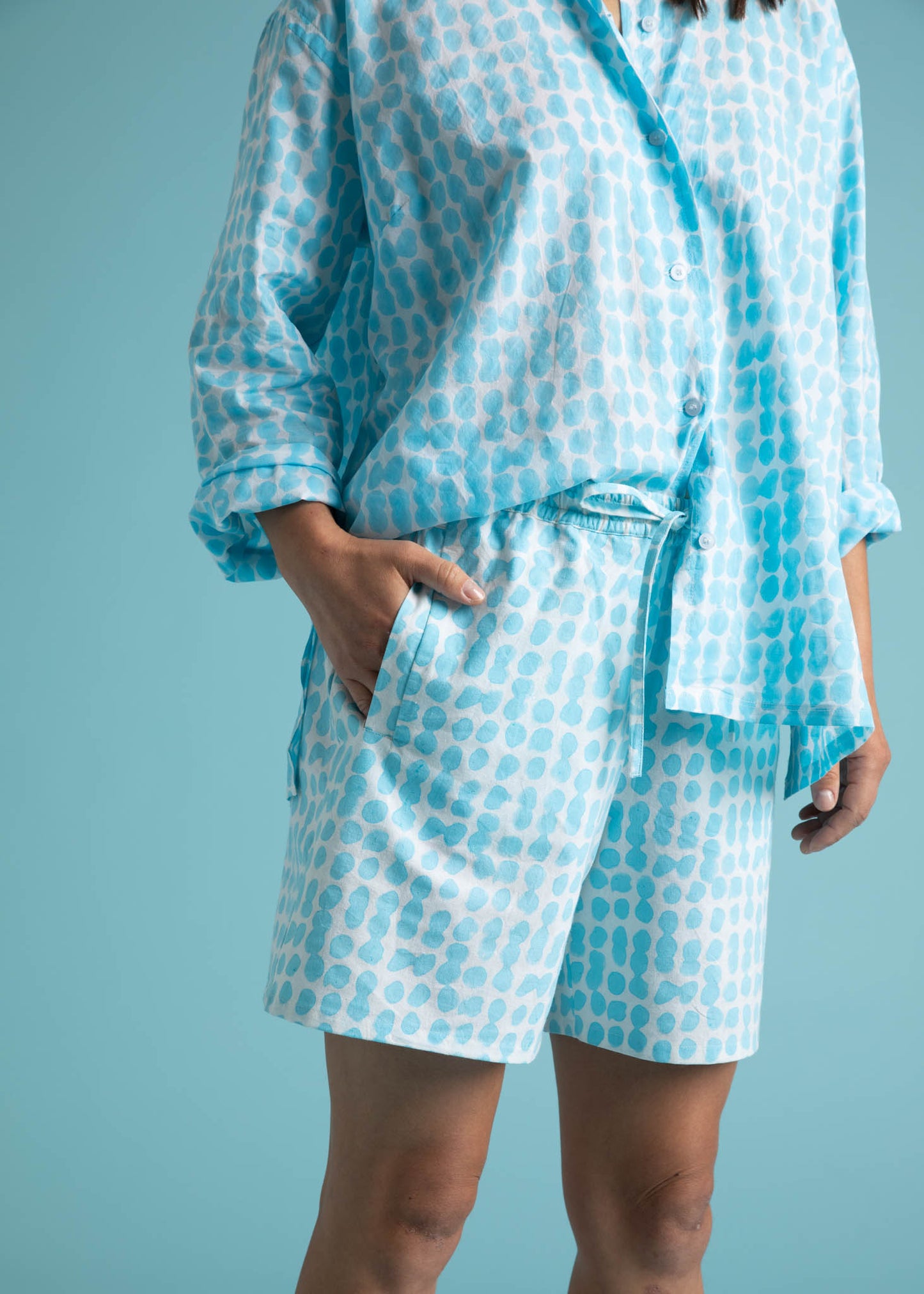 Shore Shorts - Messy Dots - Cerulean 5 - Close up