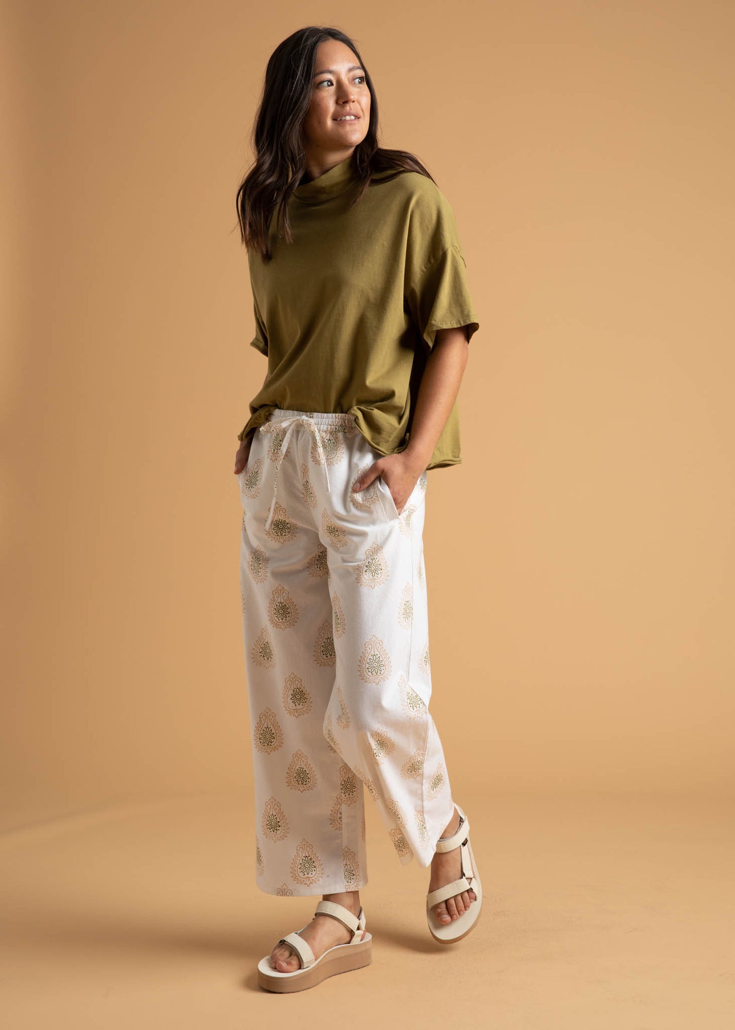 Shore Pant - Totem Paisley Baked Clay & Olive Oil 5