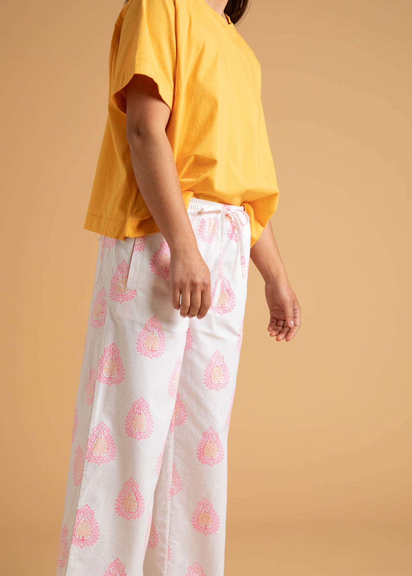 Shore Pant - Totem Paisley Neon Pink & Peach 7 Front - Side