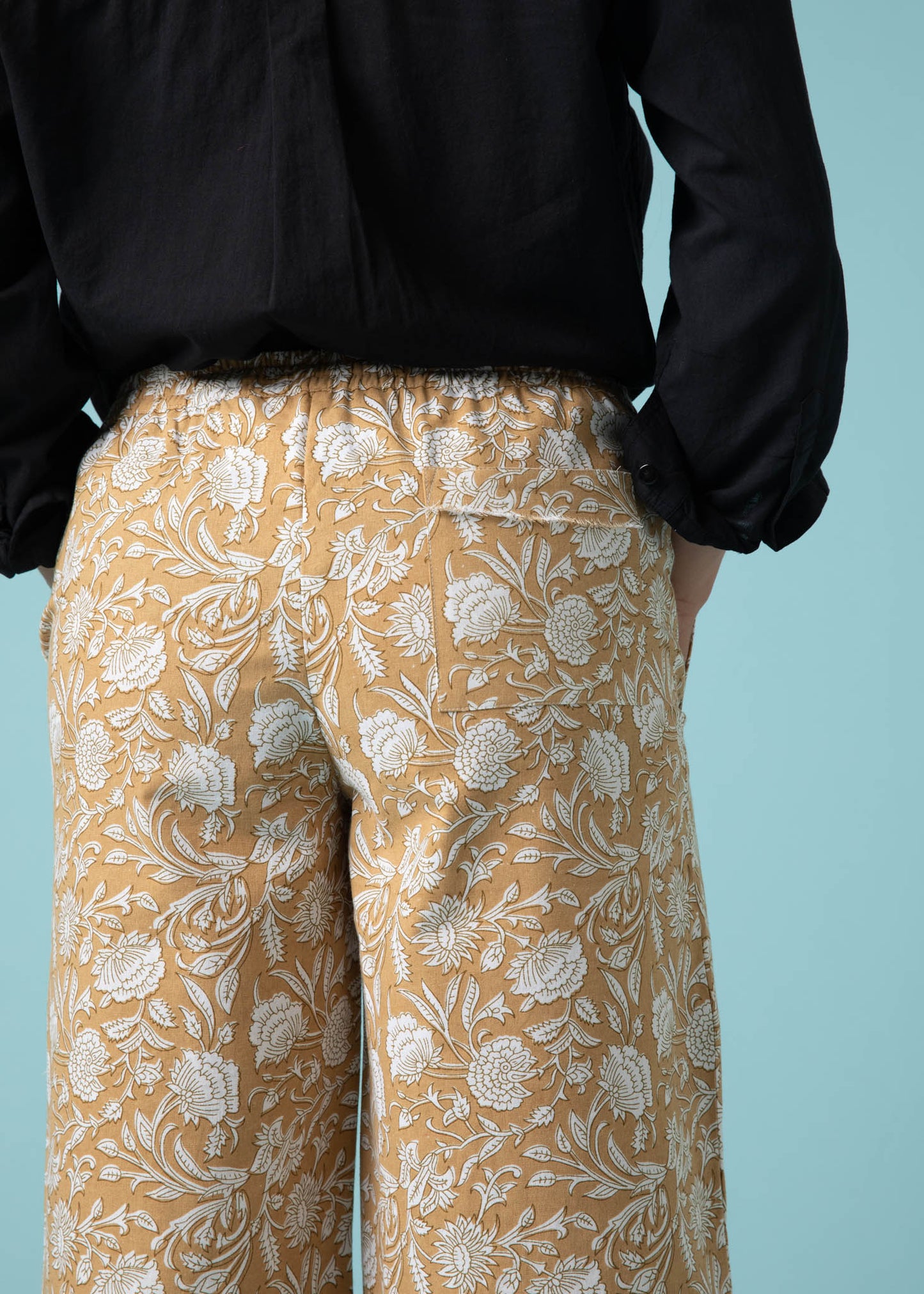 Shore Pant - Floral Escape in Baked Clay & Olive Oil 7 - Back - Close up