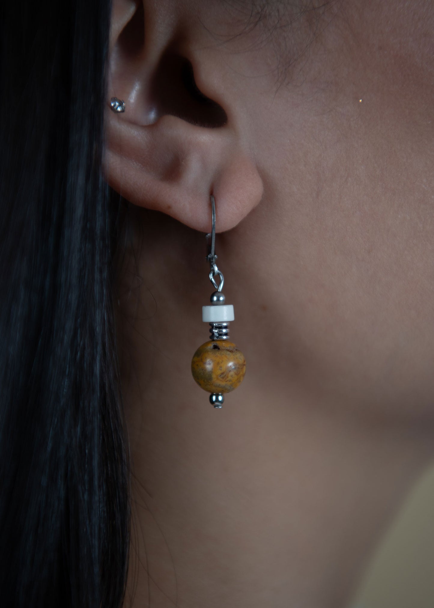 Jasper and Howlite Drop Earrings 5 - Side - Close up
