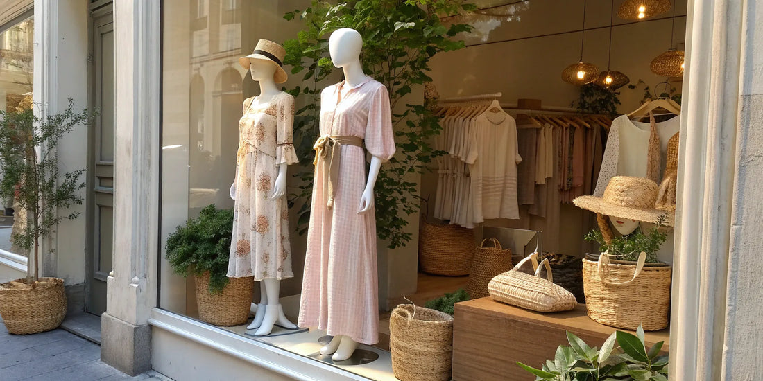 A collection of dresses and tops from sustainable clothing brands for women.