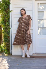 Meadow Dress -                                      Ikat Squares Mocha