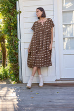 Meadow Dress -                                      Ikat Squares Mocha