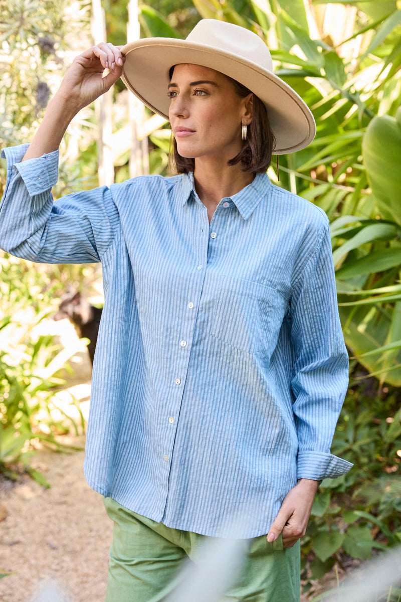 Good Boyfriend Shirt - Menswear Stripe Chambray & White