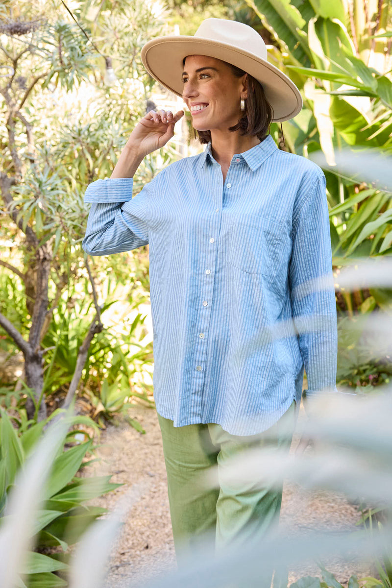 Good Boyfriend Shirt - Menswear Stripe Chambray & White