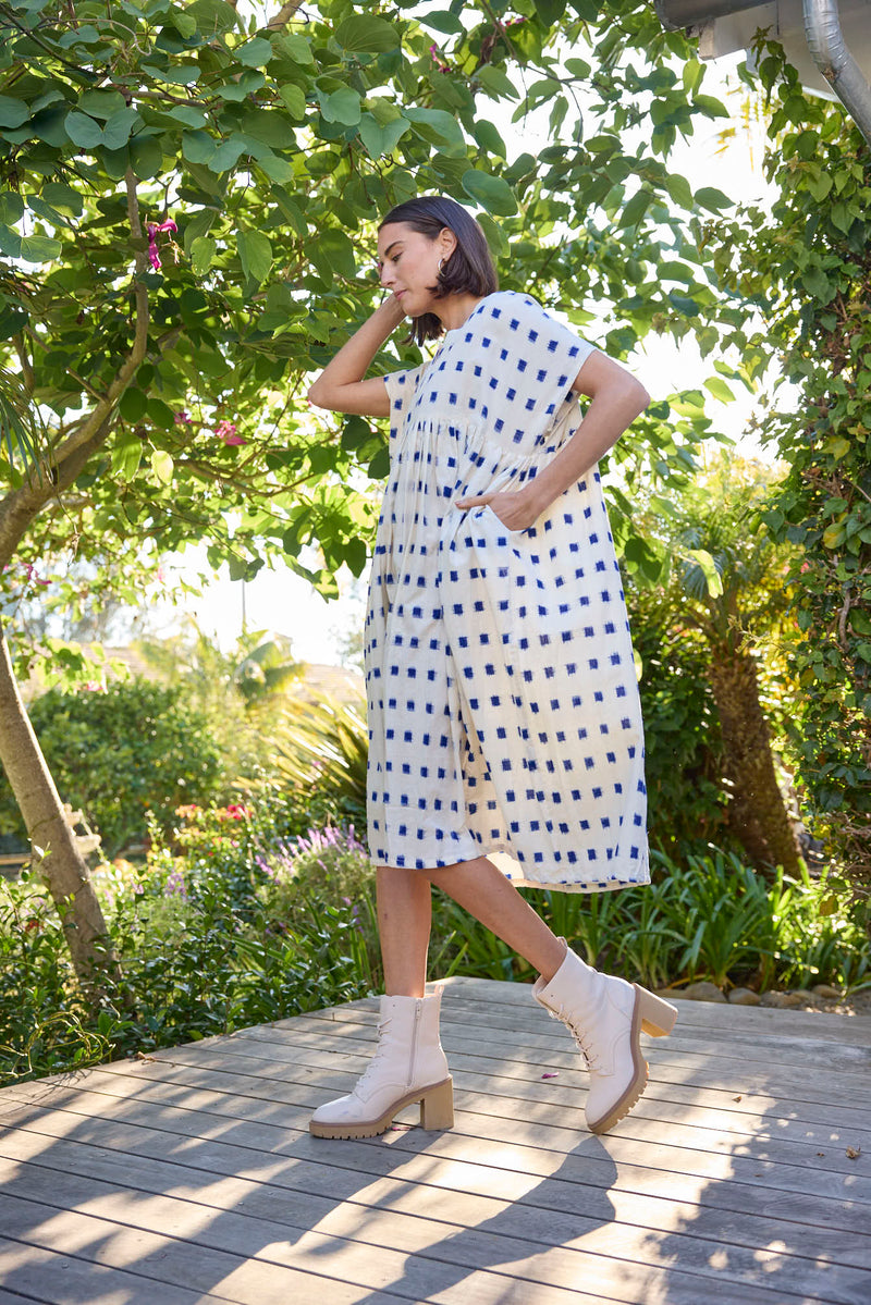 Meadow Dress -                                      Ikat Squares Cobalt