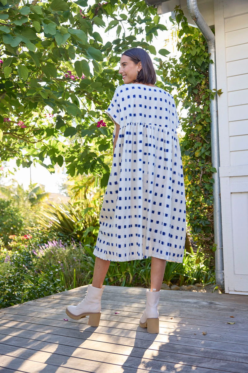 Meadow Dress -                                      Ikat Squares Cobalt