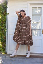 Meadow Dress -                                      Ikat Squares Mocha