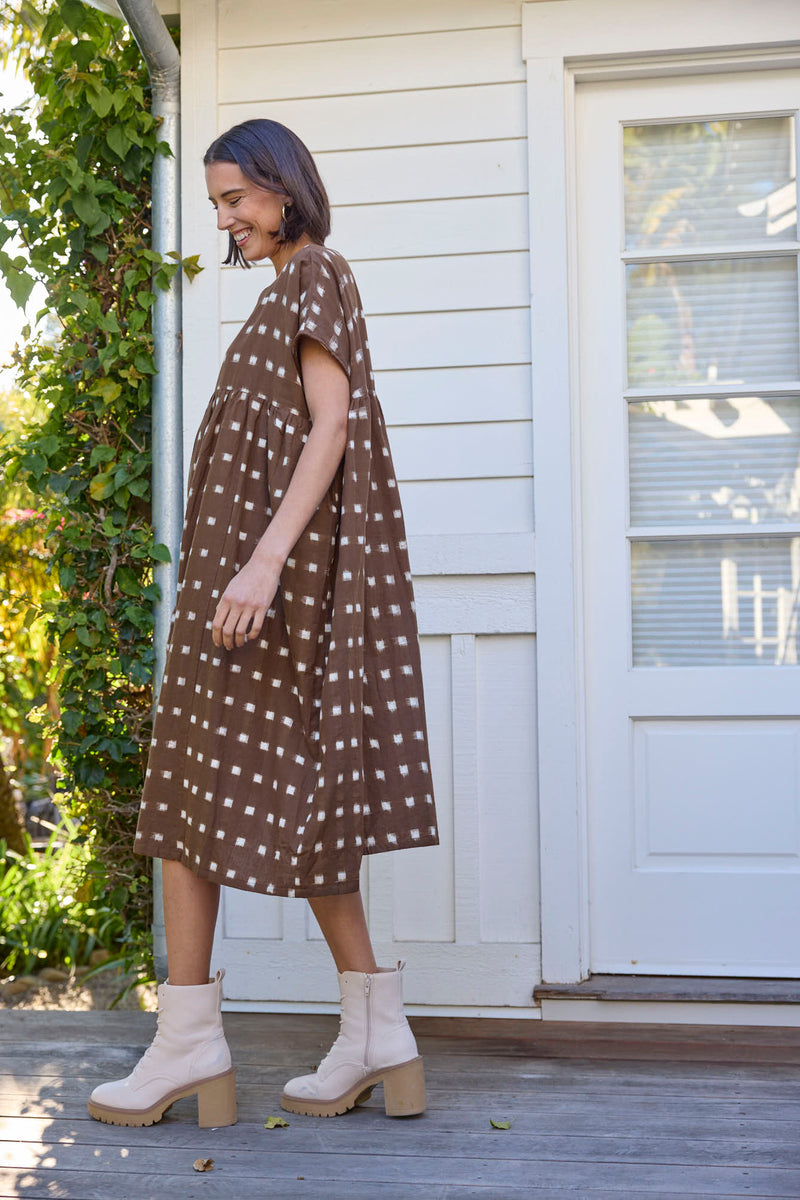 Meadow Dress -                                      Ikat Squares Mocha