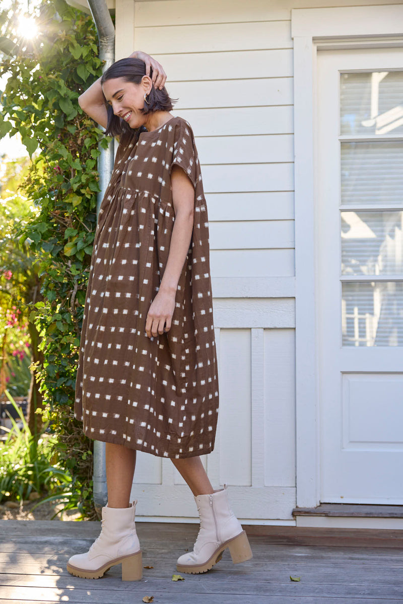 Meadow Dress -                                      Ikat Squares Mocha