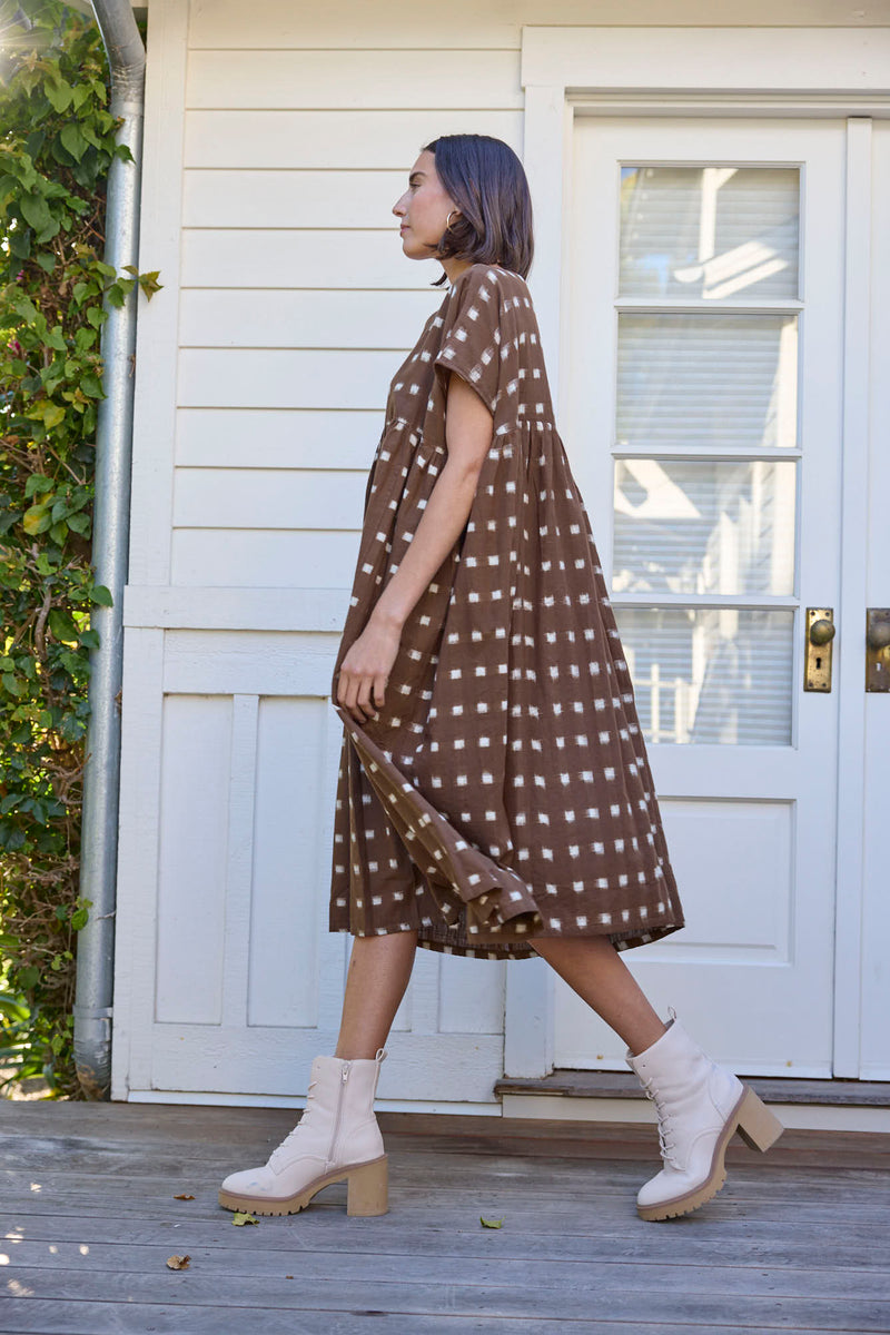 Meadow Dress -                                      Ikat Squares Mocha