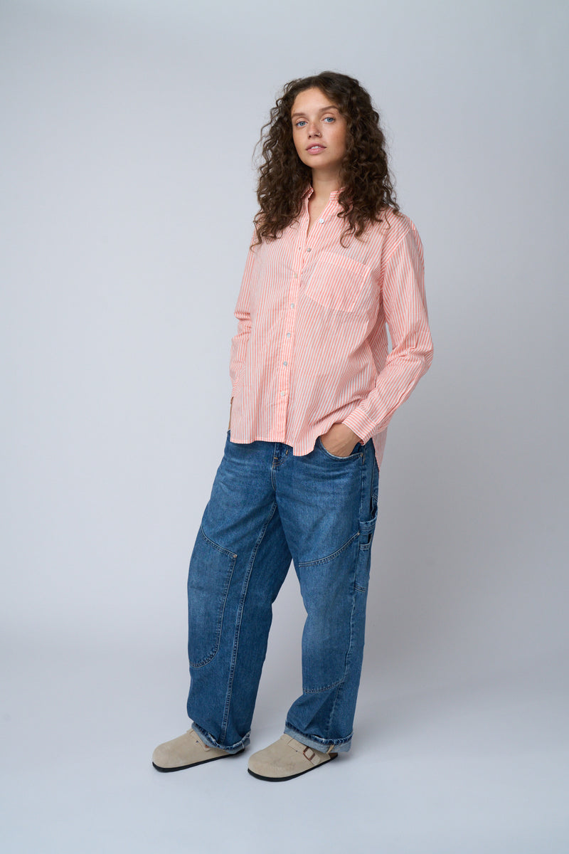 Good Boyfriend Shirt - Menswear Stripe Desert Pink