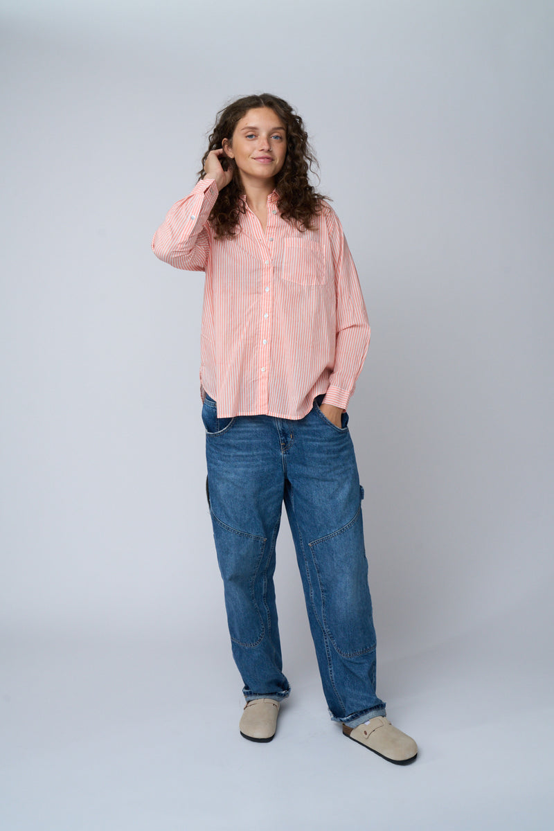 Good Boyfriend Shirt - Menswear Stripe Desert Pink