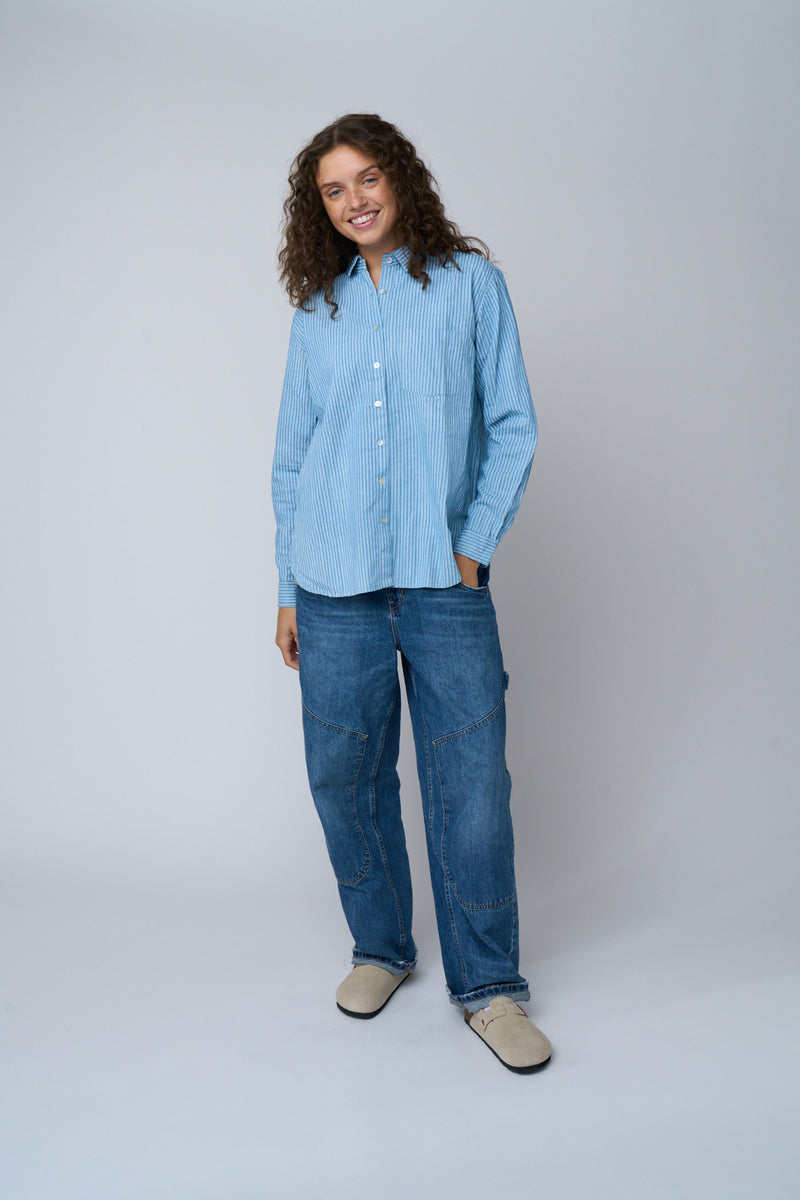 Good Boyfriend Shirt - Menswear Stripe Chambray & White