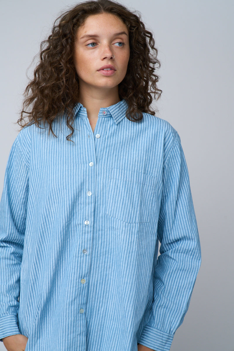 Good Boyfriend Shirt - Menswear Stripe Chambray & White