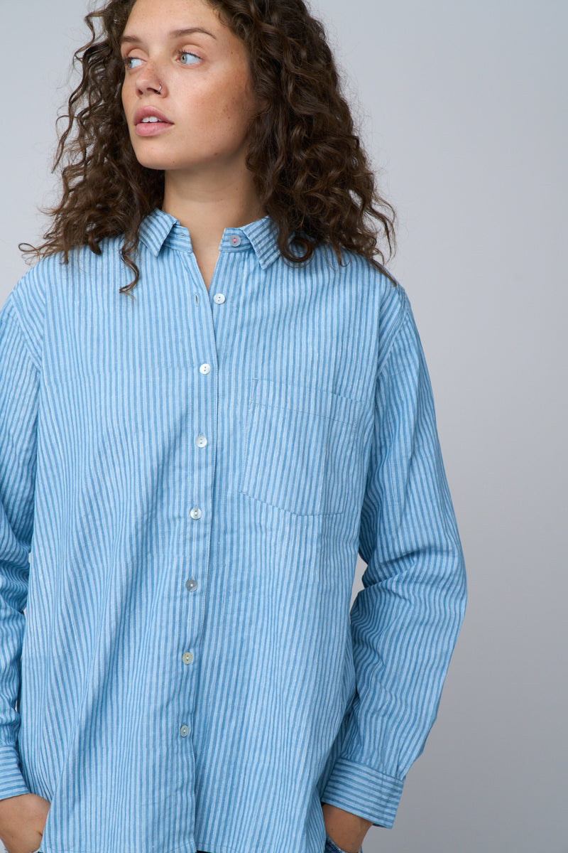 Good Boyfriend Shirt - Menswear Stripe Chambray & White