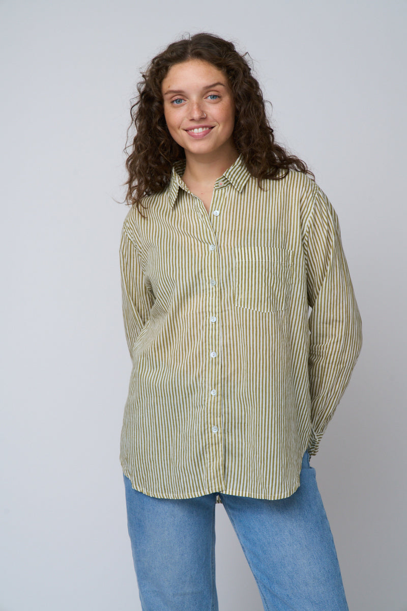 Good Boyfriend Shirt - Menswear Stripe Olive Oil