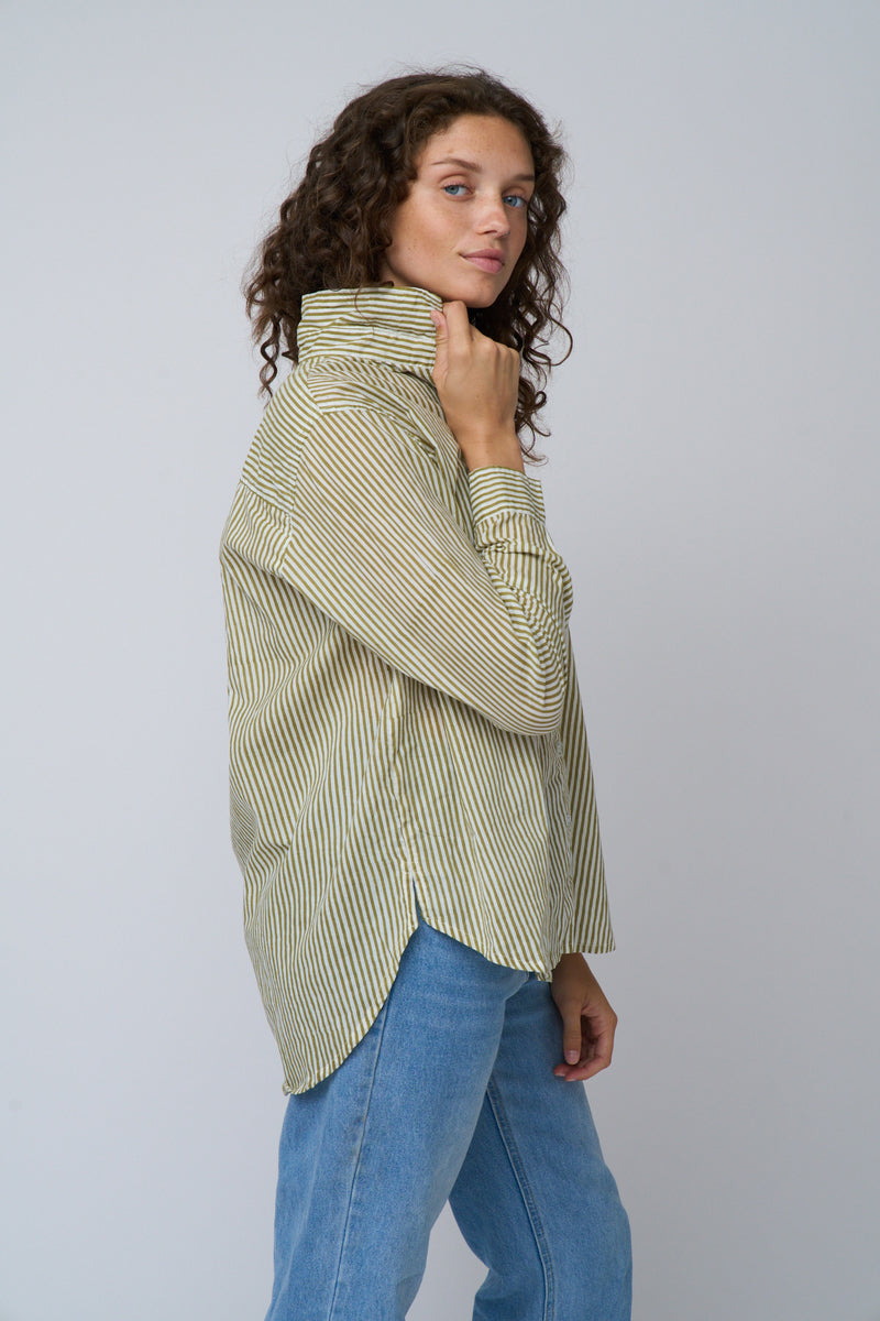 Good Boyfriend Shirt - Menswear Stripe Olive Oil