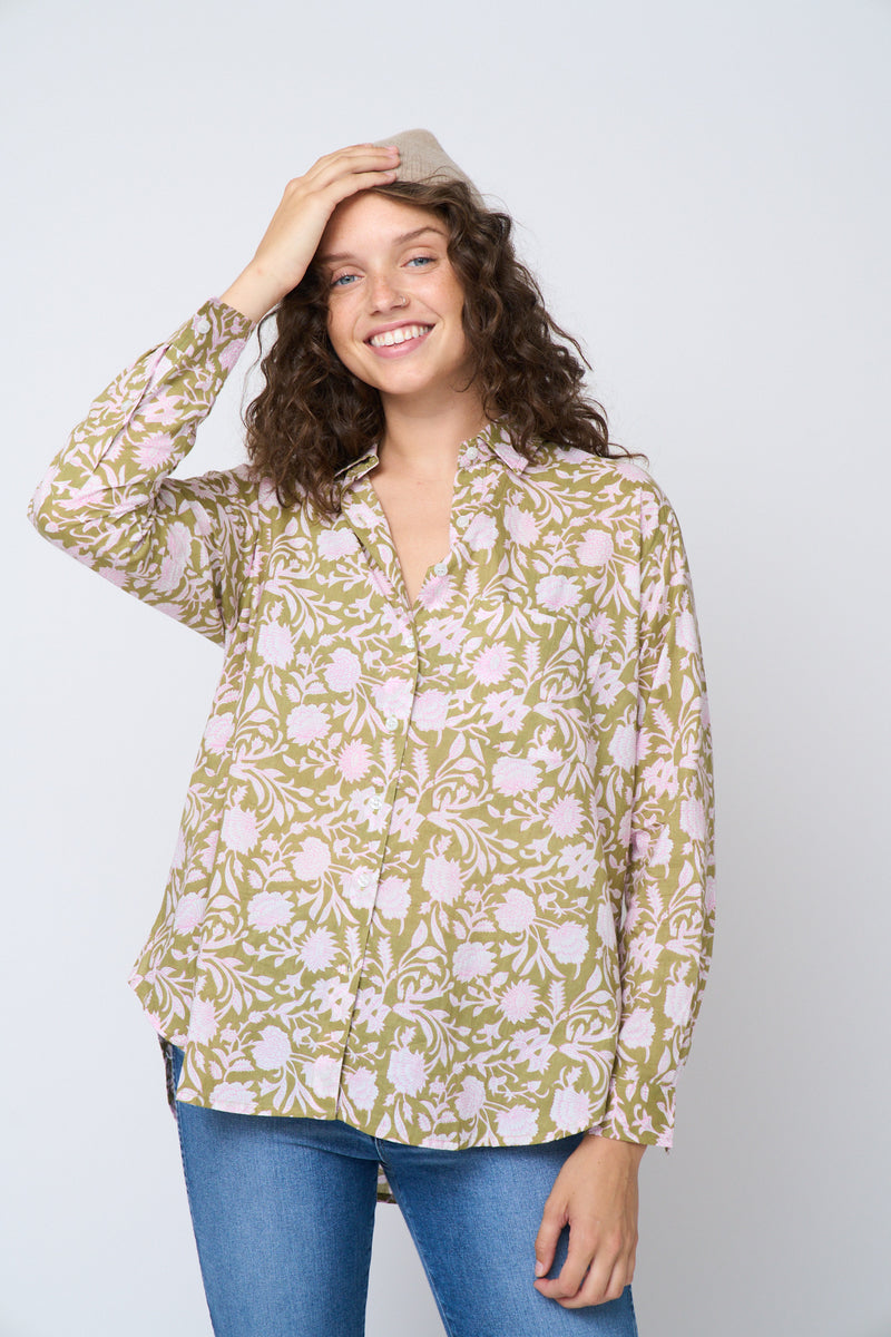 Good Boyfriend Shirt - Floral Escape Olive Oil & Lavender