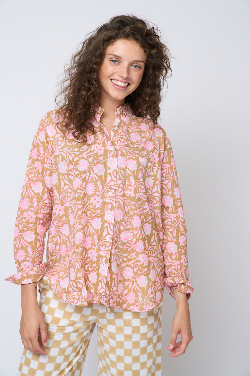 Good Boyfriend Shirt - Floral Escape Baked Clay & Neon Pink