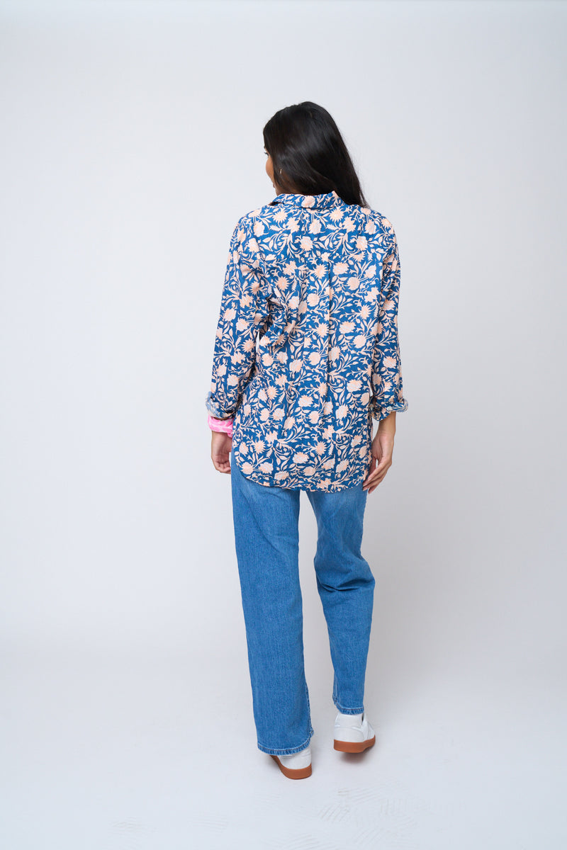 Good Boyfriend Shirt - Floral Escape True Navy & Neon Peach