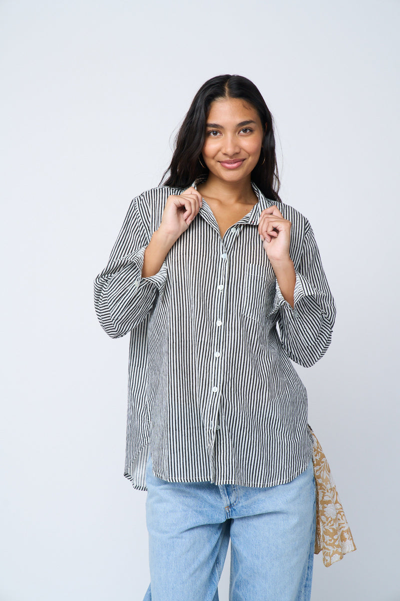 Good Boyfriend Shirt - Menswear Stripe Black