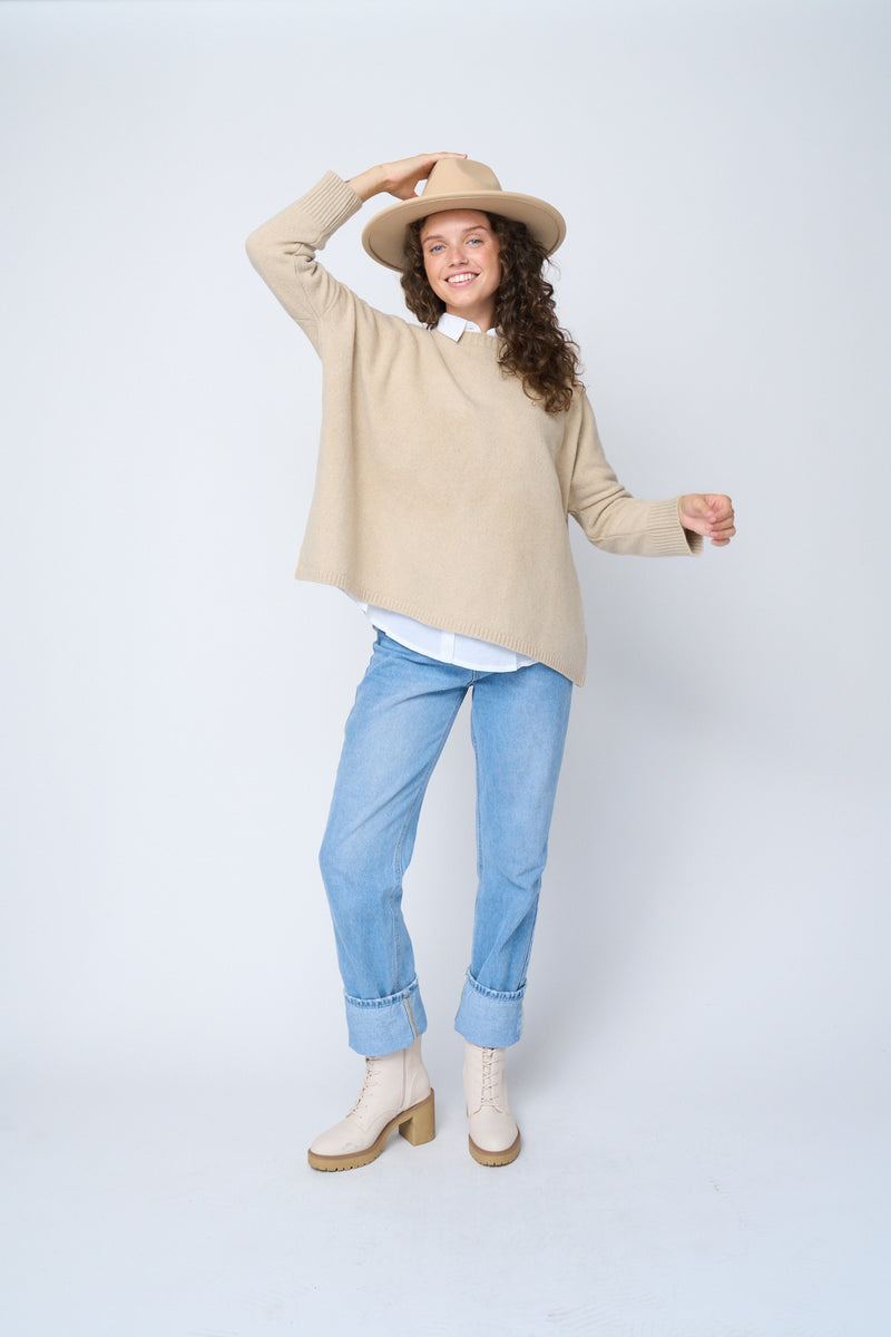 Nantucket Boxy Recycled Cashmere Sweater - Oatmeal