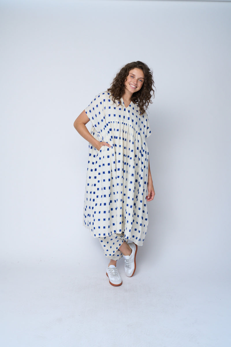 Meadow Dress -                                      Ikat Squares Cobalt