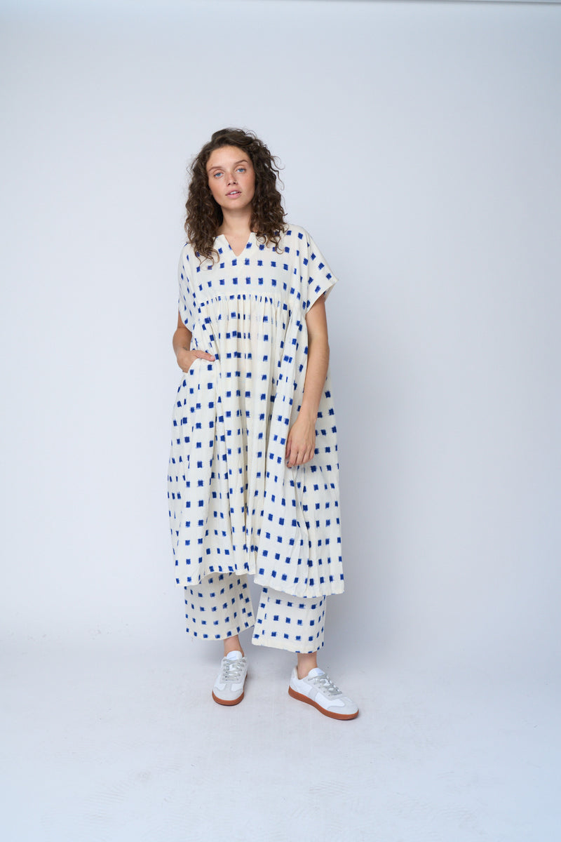 Meadow Dress -                                      Ikat Squares Cobalt