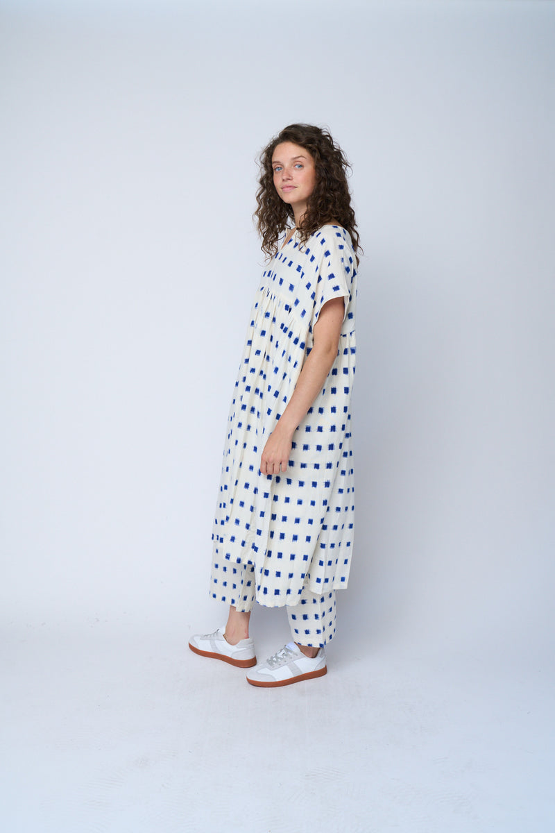 Meadow Dress -                                      Ikat Squares Cobalt