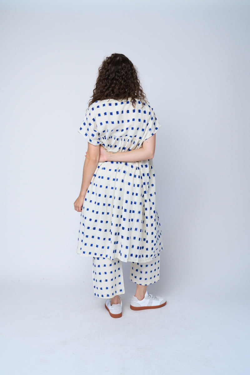 Meadow Dress -                                      Ikat Squares Cobalt