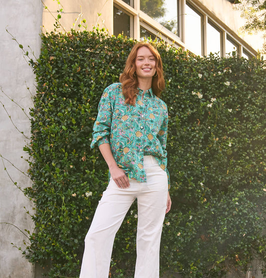 Good Boyfriend Shirt - Mira Floral Teal 1 - Outdoor