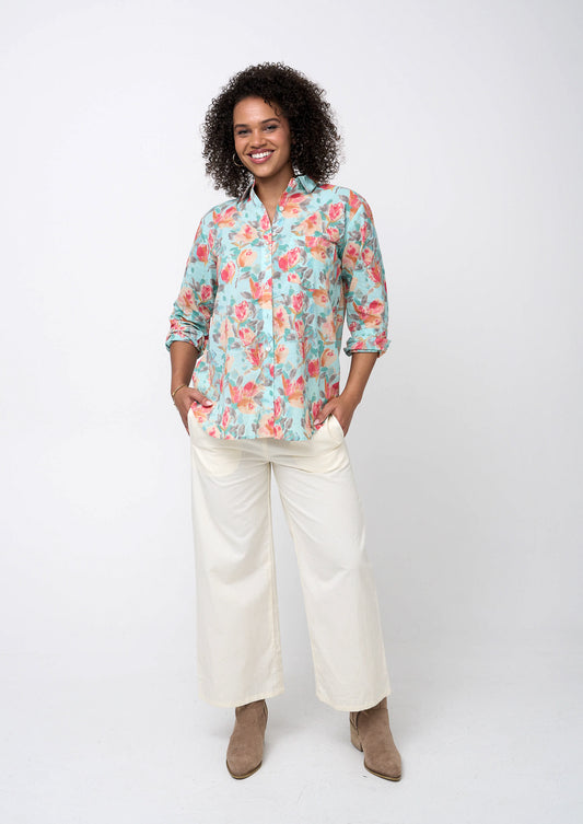 Good Boyfriend Shirt - Watercolor Floral Glacier Blue 1 - Front - Full