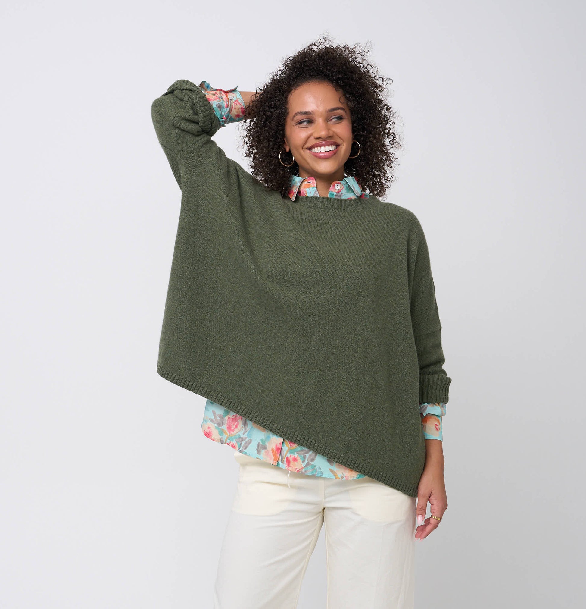 Nantucket Boxy Recycled Cashmere Sweater - Olive Oil 6 - front view