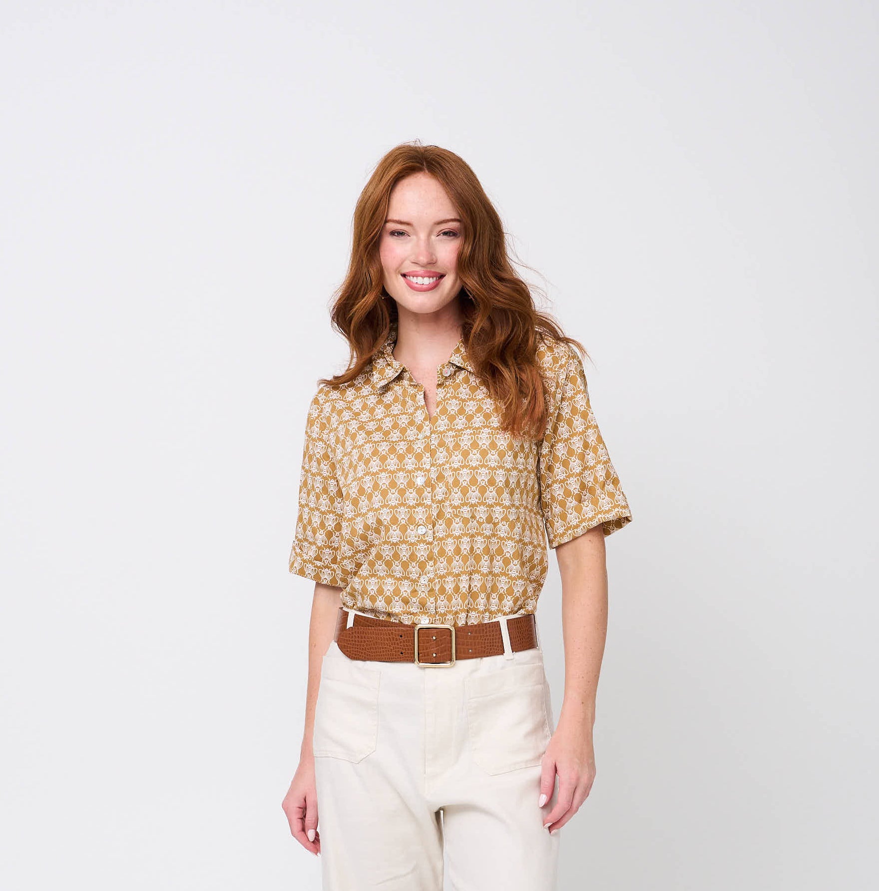 Good Boyfriend Short Sleeve Shirt - Bee Happy Honeycomb 1 - Tucked