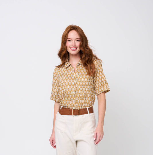 Good Boyfriend Short Sleeve Shirt - Bee Happy Honeycomb 1 - Tucked