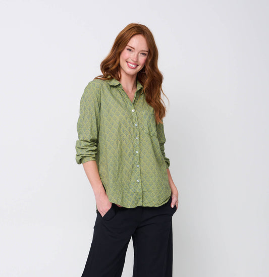 Good Boyfriend Shirt - Sunflower Overdye Sage 1 - Front