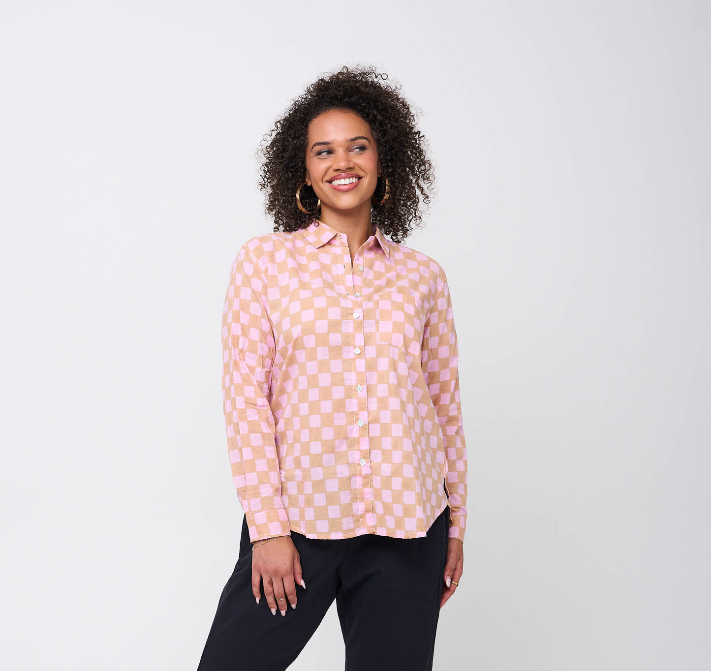 Good Boyfriend Shirt - Checkerboard Overdye Tickled Pink on Baked Clay 1