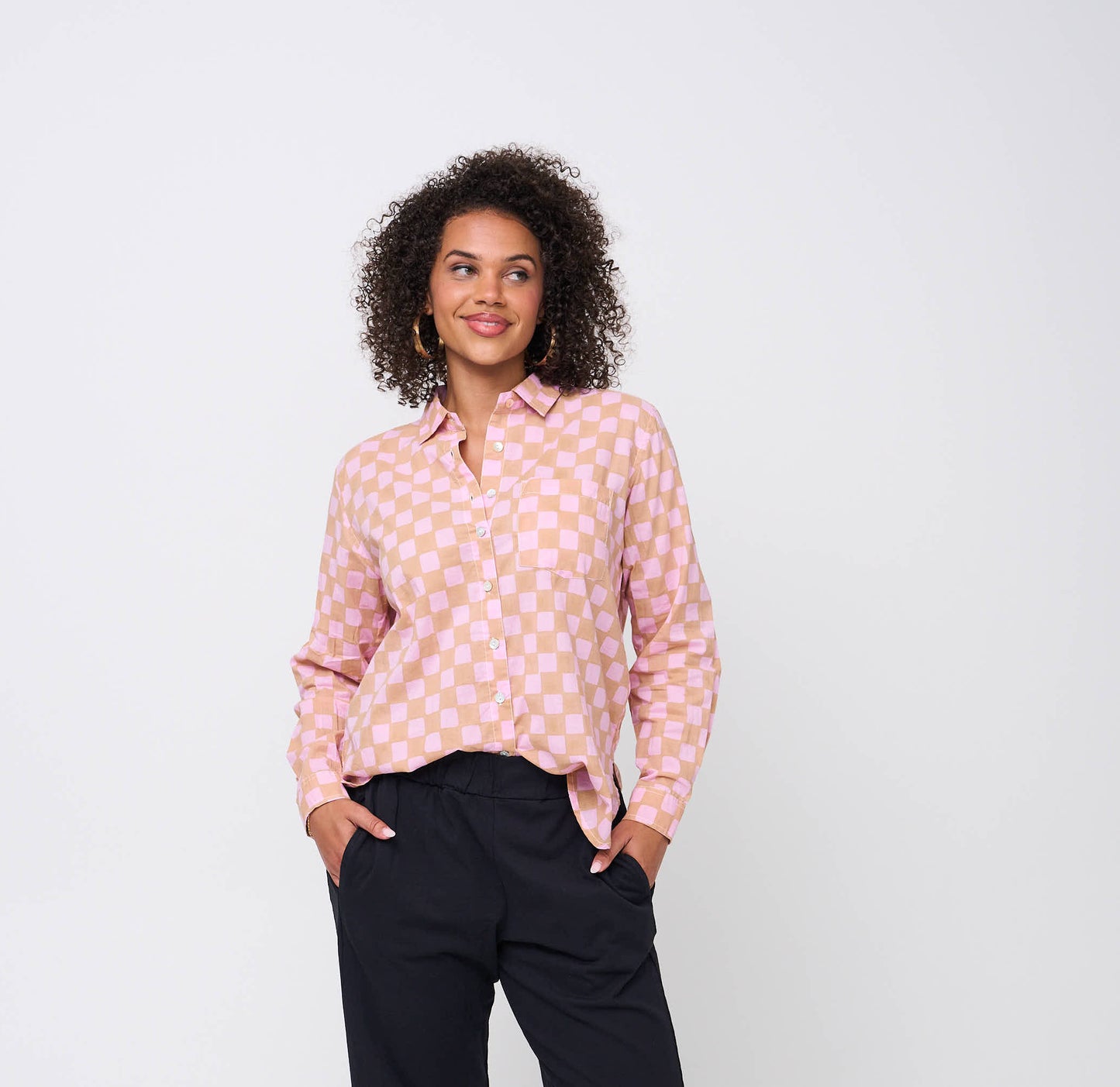 Good Boyfriend Shirt - Checkerboard Overdye Tickled Pink on Baked Clay 2