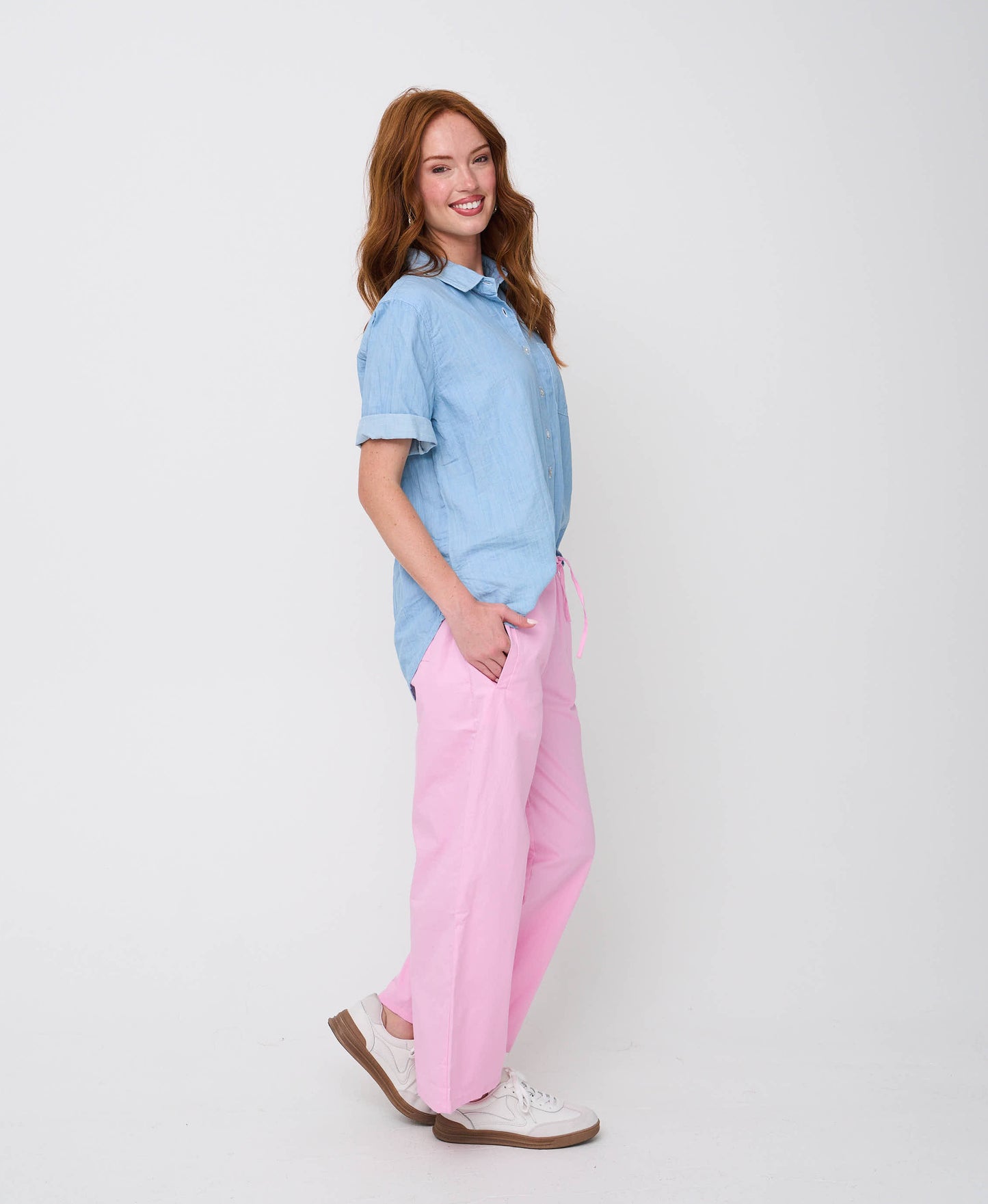 Shore Pant - Tickled Pink Twill 6 - Side view