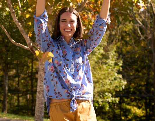 Good Boyfriend Shirt - Birdie On A Vine Cornflower Blue 1 - Outdoor