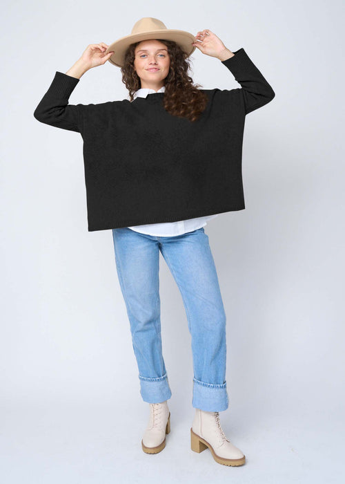 Nantucket Boxy Recycled Cashmere Sweater - Black