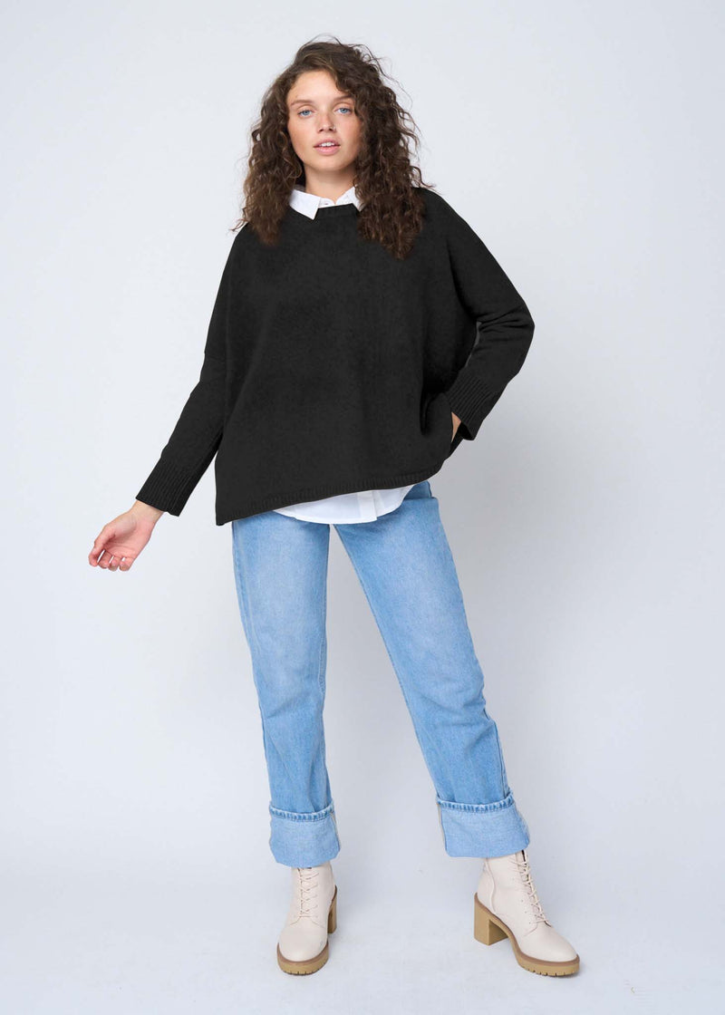 Nantucket Boxy Recycled Cashmere Sweater - Black