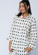 Good Boyfriend Shirt with Mandarin Collar - Ikat Squares