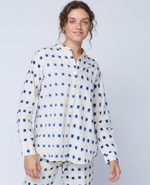 Good Boyfriend Shirt with Mandarin Collar - Ikat Squares